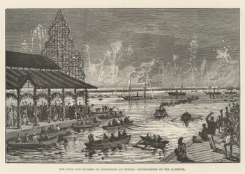 De hertog en hertogin van Connaught in Ceylon, verlichting van de haven