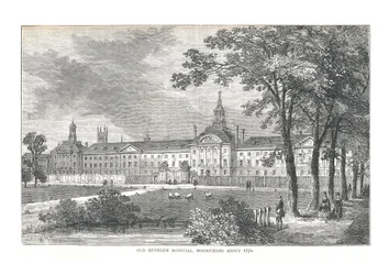 Oud Bethlem Hospital, Moorfields, omstreeks 1750, 1878.