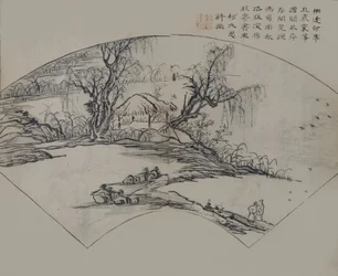Landschap door Ke Jiusi 1290-1343, uit het Mosterdzaadtuin Handboek van P..., Eerste editie, 1679