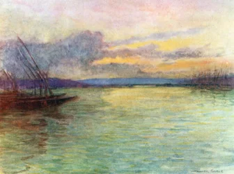 Gouden Hoorn na zonsondergang (kleurenlitho)