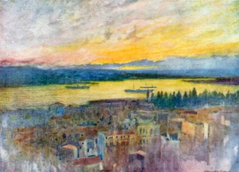 Gouden Hoorn voor het Britse ziekenhuis, Galata (kleurenlitho)