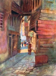 Straatbeeld, Roumeli Hissar (kleurenlitho)