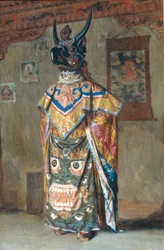 Lama in feestkleding in het Pemyonchi-klooster in Sikkim