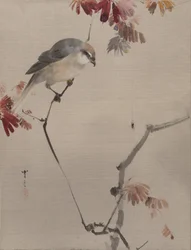Vogel op tak kijkt naar spin, ca. 1887