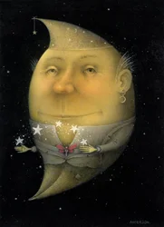 Jonglerende halve maan (potlood en kleurpotlood op papier) (paar van 150068)