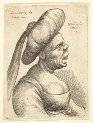 Buste van Vrouw met Wijd Open Mond en Opgeheven Neus, Draag een Grote Platte Tulband met Doek..., 1665