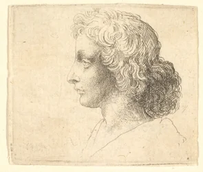 Hoofd van een jonge man met lang haar in profiel naar links, 1644-52