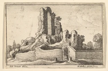 Ruïnes en een gesloten poort op de Esquilijnse Heuvel in Rome, 1673