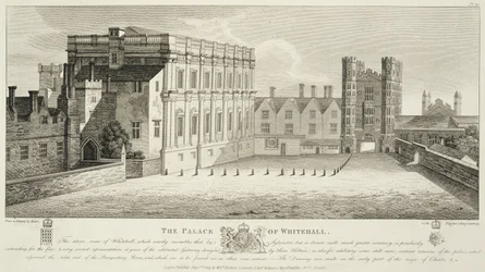 Het paleis van Whitehall, naar een tekening in de Pepysian Library, Cambridge, gepubliceerd in 1809