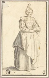 De Dame met de Kleine Opgeheven Hoed, naar een Prent uit La Noblesse