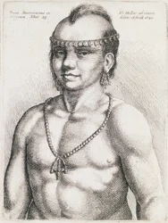 Drieëntwintigjarige Indiaan uit Virginia, gravure door Wenceslaus Hollar (1607-1677)