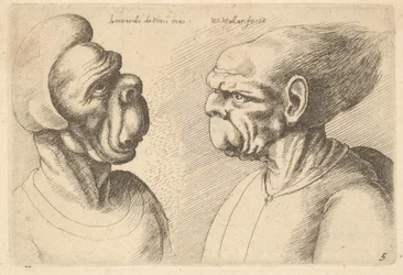 Twee misvormde hoofden naar binnen gericht, 1625-77
