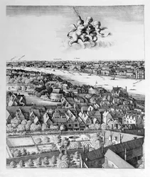 Uitzicht op Londen, uitgegeven 1647 (facsimile kopie) (detail)