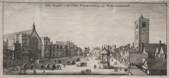 Gezichten van Londen: New Palace Yard met Westminster Hall, en het Klokhuis