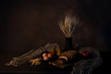 Rustiek stilleven met oogstproducten