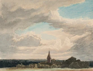 Kerktoren in een landschap bij Odenthal, studie