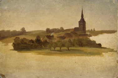 Gezicht op de kerk van Erkrath, studie