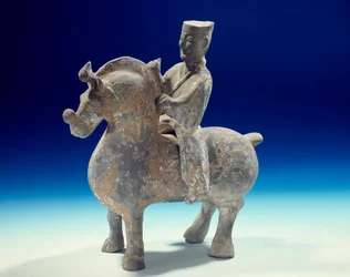 Chinese kunst: ruiterbeeldje (206 v.Chr.-220 na Chr.), Han-periode. Parijs, Musee Cernuschi