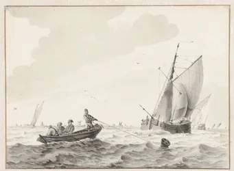 Golvend water met een roeiboot bij een boei