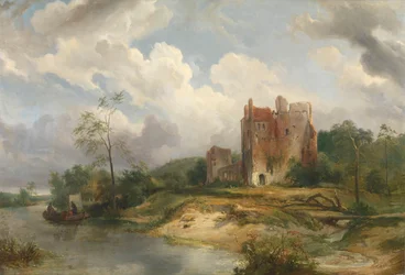 Rivierlandschap met ruïne