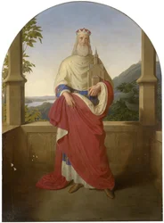 De heilige Leopold voor een Donauzicht en de Leopoldsberg op de achtergrond