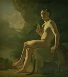 Jonge Pan in een grot. Modelfiguur