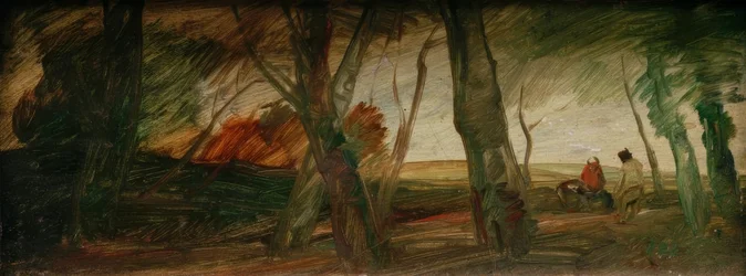 Laat herfstlandschap met twee figuren