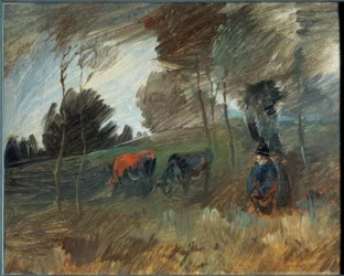Weidelandschap met rode koe