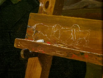 Een jonge kunstenaar (Ditlev Blunck) onderzoekt een schets in een spiegel, detail