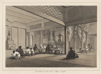 Devoties in de Grote Tempel, Simoda, 1855