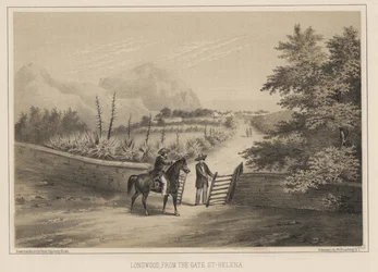 Longwood, vanaf de poort, St. Helena, 1855