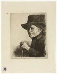 Oude man met een wandelstok