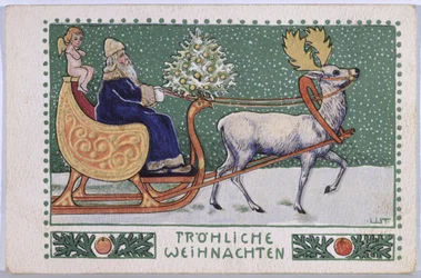 Ansichtkaart met de Kerstman op zijn slee, ca. 1910