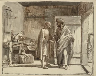 De barmhartige Samaritaan betaalt de herbergier