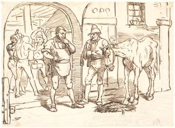 Het oude paard wordt naar een Romeinse smederij gebracht