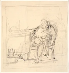 Een dikke man aan de eettafel