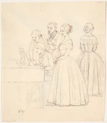 Mannenduet met pianobegeleiding; daarnaast twee dames
