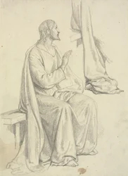 Zittende Jezus, en draperiestudie