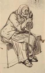 Zittende oude vrouw