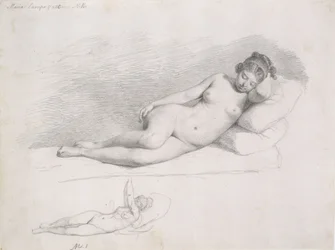Twee studies van liggend vrouwelijk model