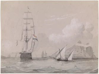 Hollands zeilschip voor de kust van Gibraltar
