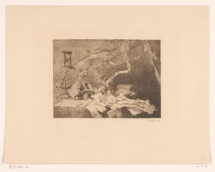 Stilleven met vallende en gebroken voorwerpen