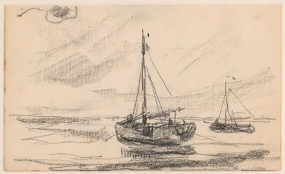 Twee vissersboten op zee