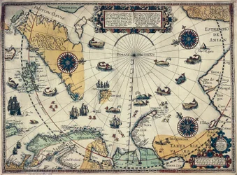 Kaart van poolgebieden, door Nederlandse cartograaf Willem Janszoon Blaeu