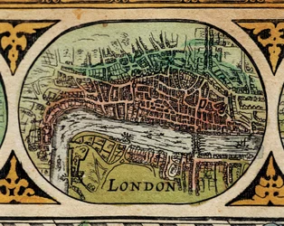 Voorstelling van de stad Londen (detail) van een wereldkaart in "The Theatre of the World" door Willem Janszoon Blaeu (1571-1638)