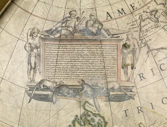 Terrestrische vloerglobe, detail van Cartouche, ca. 1650