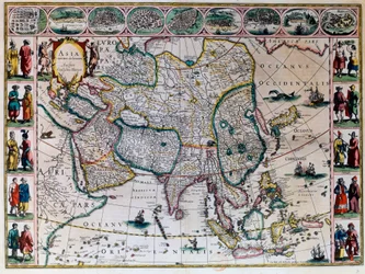 Het theater van de wereld of de nieuwe atlas Amsterdam. Geografische kaart van Azië door Willem Janszoon Blaeu