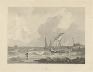 Vissersboten bij een havenhoofd