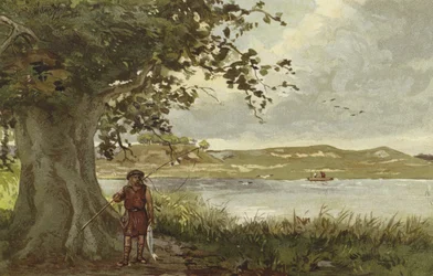 Uitzicht op de Hunenschans bij het Uddelermeer, Gelderland, Nederland
