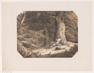 Half ontklede man in het bos